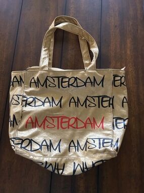 Robin Ruth Amsterdam Gold Metallic Graffiti Tote Bag Travel Shopper